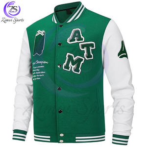 เสื้อแจ็คเก็ตเบสบอลแขนยาวสำหรับผู้ชายเสื้อโค้ทลำลองมีตัวอักษรสีตัดกันสีเขียวสีขาววินเทจ - Product Image 2