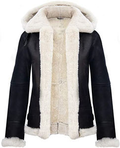 Blouson aviateur B3 en cuir véritable pour femme, avec capuche amovible, style hiver, fourrure Sherpa, veste en cuir décontractée, OEM - Product Image 1