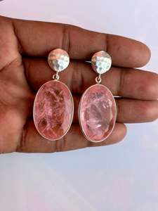 Pendiente de Plata de Ley 925 con piedras preciosas de morganita, hermoso y elegante pendiente de plata para mujer - Product Image 2