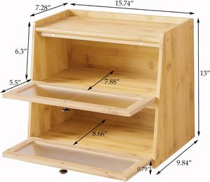 Boîte à pain pour comptoir de cuisine, conteneur de stockage de pain en bambou de grande capacité en bois double couche avec porte-pain de fenêtre - Product Image 5