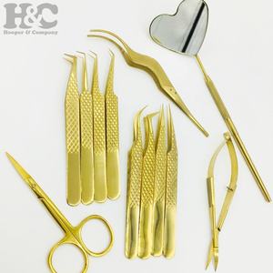 Juego de pinzas para extensión de pestañas de oro nuevo, pinzas personalizadas para extensión de pestañas, pinzas para pestañas de etiqueta privada, visón de acero inoxidable - Product Image 2