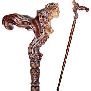 Gậy đi bộ bằng gỗ cao cấp với tay cầm chạm khắc vẽ tay, giúp người già đi lại dễ dàng và có phong cách. - Product Image 2