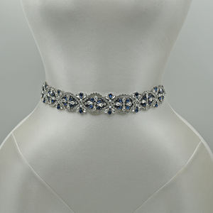 Cinturón de Novia Bridella BS161ML Azul Marino con Pedrería y Perlas, Ajustable para Novias, Eventos Formales - Product Image 3