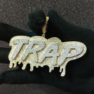 Personalizado 14K chapado en oro blanco VVS Real Moissanite colgante con corte princesa estilo Hip-Hop - Product Image 2