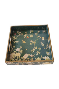 Plateau de service de boissons de luxe personnalisable en gros, artisanat vietnamien en laque avec motif végétal pour hôtels et restaurants - Product Image 1