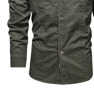 Chemises cargo décontractées personnalisables de haute qualité pour hommes, manches longues, tissu tricoté respirant, saison d'automne, service teint uni - Product Image 3