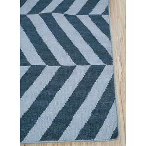 Alfombra de Lana Tejida Plana Azul Alhambra, Hecha a Mano, Diseño Chevron Rectangular con Parches de Diamantes, para el Hogar, Pasillo, Sala de Estar - Modelo Dwrm-112 - Product Image 4