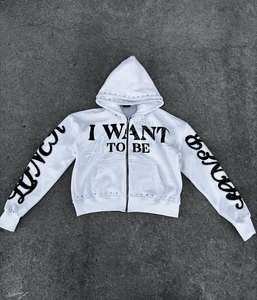 Professional Manufacture 100% Cotton High Quality Man Tracksuit Heavy Weight <b>Fabric</b> <b>Rhinestone</b> Zipper Embroidered Zippered - Product Image 4