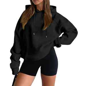 Venta al por mayor de fábrica, sudaderas con capucha de gran tamaño de terciopelo largo de invierno para mujer, Material de algodón 100% en blanco, parte delantera ligera - Product Image 1