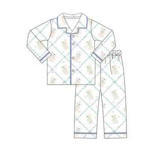 Pigiama Vintage con Coniglietto Blu e Rosa con Diamanti, Mascherina Coordinata, Collezione Pigiama per Bambini e Neonati - Product Image 2