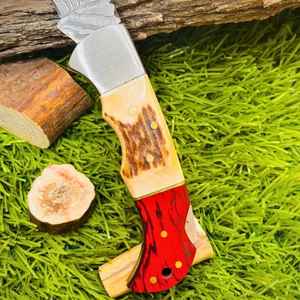 Navajas Plegables de Acero de Damasco con Mango de Madera Hechas a Mano, Venta al por Mayor, Personalizadas, para Supervivencia al Aire Libre, con Funda - Product Image 2