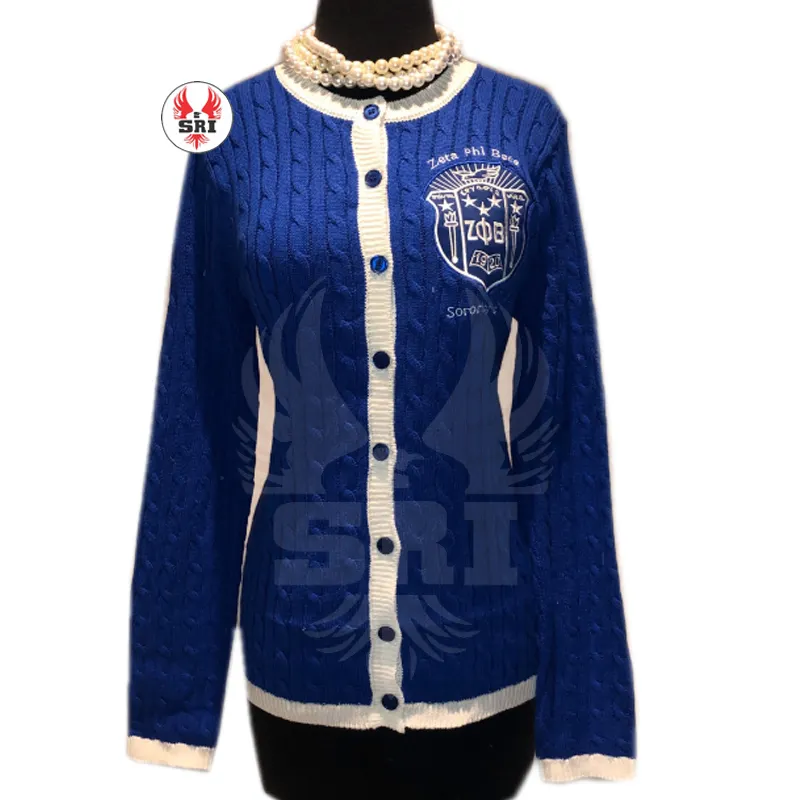 Zeta Phi Beta Sorority Embroidery Women Acrylic Cardigans | Sorority Embroidered Ladies Custom Style Woolen Cardigan Sweater