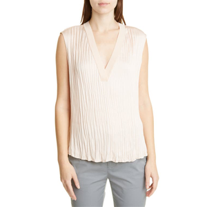 Blusa da donna Vince senza maniche con doppio scollo a V in chiffon rosa francese lavorato a maglia, ricamata vintage, tinta unita, taglie XS-XL, per l'autunno - Product Image 4