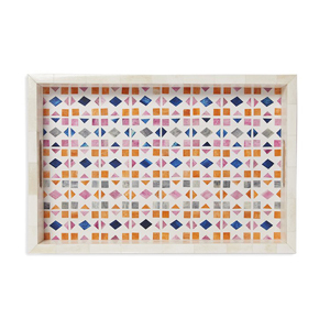 Elegante bandeja otomana de hueso de resina Rectangular Art Deco con asas decorativas para servir café, desayuno, fiesta o boda - Product Image 3