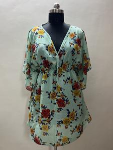 Diseñador indio de las mujeres Casual Oficina y fiesta desgaste verano playa Top estilo Formal impreso corto Kaftan vestido vacaciones playa-listo - Product Image 4