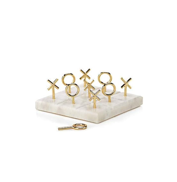 Accessories Modern Marble White Tic Tac Toe Chess Game Set Chessboard for Brass Conis with Brown Box Packing