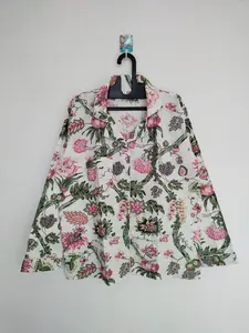 Ensembles de pyjama en coton indien sérigraphie florale Pjs vêtements de nuit d'été faits à la main ensembles de payjama Boho Hippie vêtements de détente ensembles pour femmes - Product Image 5