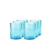 Verres à eau, carafes et coupes en verre soufflé craquelé turquoise, collection Cane, ensemble de 6 pièces, diamètre 8 cm et hauteur 10 cm