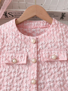 Abito Casual Rosa con Collo Tondo per Ragazze Catpapa - Stile Giacca con Gilet, Gonna Lunga, Colletto con Fiocco e Cintura - Product Image 3