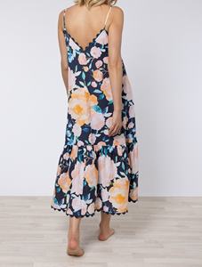 Robe d'été décontractée bohème en mousseline imprimée florale, sans manches, avec encolure festonnée, coupe trapèze, longueur thé - Product Image 3