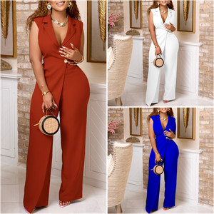Latest Design Summer <b>Jumpsuits</b> for Ladies Elegant Suit Collar Waist Chain Loose <b>Wide</b> <b>Leg</b> One Piece <b>Jumpsuit</b> for Women 2025 - Product Image 2