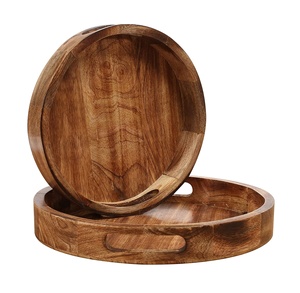 Plateau en bois d'acacia écologique fait à la main quatre bols petit déjeuner plateau de service pour la maison hôtel restaurant - Product Image 5