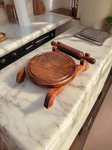 Premium Handicrafts Traditional Wooden Chakla Belan <b>Rolling</b> <b>Pin</b> Set with Stand Eco-Friendly Floral <b>Pattern</b> Kitchen Use - Product Image 4