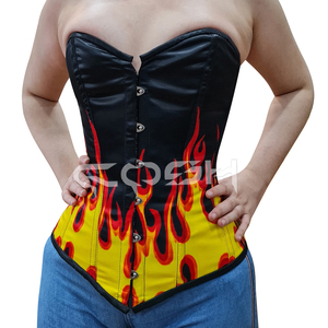 Corset Overbust à baleines en acier, imprimé numérique par sublimation motif flamme |   Également disponible : son legging extensible assorti - Product Image 5