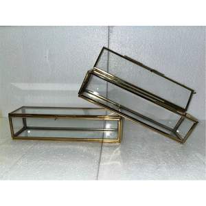 Boîte en verre rectangulaire longue de style nordique avec cadre en laiton doré, vitrine transparente pour rouleaux et œuvres d'art, organisateur de rangement de bureau - Product Image 3