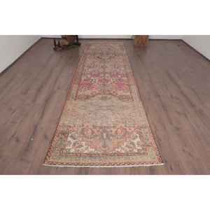 Alfombra Turca Vintage de Lana Azul, 3.4x12.4 pies (105x379 cm) - Product Image 1