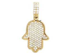 925 Plata hombres mujeres Iced Out redondo Moissanite diamante Hamsa mano colgante con chapado en oro joyería fina y dijes - Product Image 1