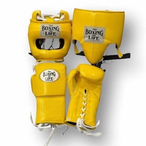 High Quality Yellow Color No Boxing No Life Sparring Set Genuine Leather Training Gloves Adjustable <b>Strap</b> Headgear Groin Guard - Product Image 1