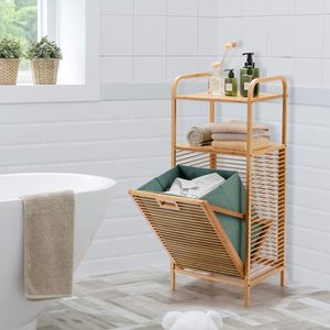 KUYUE Estante de Almacenamiento Plegable para Baño con Soporte de Suelo, Cesto de Ropa Sucia Inclinable y Cesto de Ropa Desmontable, Conveniente para Lavandería - Product Image 4
