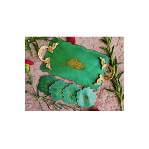 Bandeja de resina con forma de flor de alta calidad, juego de posavasos de Color verde para restaurantes y suministros de Hotel, juego de bandejas de servicio de resina - Product Image 4