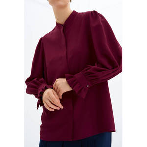 เสื้อผ้าฝ้ายลายดอกไม้สำหรับผู้หญิง คอจีน แขนระบาย - Product Image 4