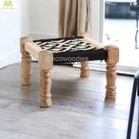Nouvel Arrivage Pouf Repose-pieds et Tabouret de Maquillage Minimaliste Moderne de Luxe en Bois Tricoté à la Main pour Salon, Confortable avec Incrustation d'Os