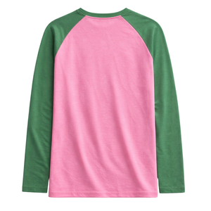 T-shirt à manches longues rose Legacy Raglan, sororité grecque, t-shirt rose et vert pour femmes, vêtements de sororité universitaire - Product Image 4