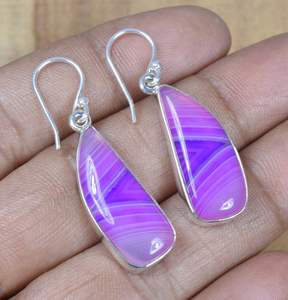 Pendientes de Ágata de Botswana Púrpura, Plata de Ley 925, Hechos a Mano, Joyería de Piedras Preciosas, Regalo de Moda para Mujer - Product Image 6