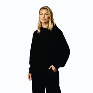 Drop Shoulder Relaxed Fit 100% Cotton Winter <b>Fleece</b> <b>Black</b> <b>Women's</b> Custom Printed Pullover Hoodie with Custom Logo - Product Image 1