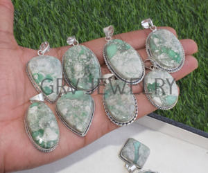 Handmade Ethnic 925 Sterling Silver Fine <b>Pendant</b> <b>Necklaces</b> Natural Variscite Gemstone Engagement Party Anniversary Jewelry-GRV - Product Image 5