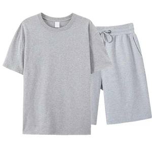 Conjunto de camisetas y pantalones cortos de manga corta de verano, transpirable, informal, estilo callejero, ropa de algodón de Color sólido para hombre, conjuntos de dos piezas - Product Image 1