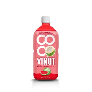 Água de Coco 100% pura com melancia | 1000 ml (Pacote com 24 unidades), Vinut, à base de plantas, sem OGM, sem adição de açúcar, eletrólitos essenciais