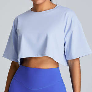 Wholesale Summer Cotton Short Sleeve <b>T</b> <b>Shirt</b> Round Neck Crop Top Tshirt for <b>Women</b> Casual Knitted Plain Dyed Casual Pullover - Product Image 2