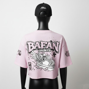 Camiseta corta para mujer, algodón jersey premium, suave, color rosa, estampado gráfico, logotipo personalizado, ropa urbana, camiseta corta de algodón para mujer - Product Image 2