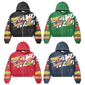 Streetwear 500Gsm français éponge fermeture éclair Vintage haute qualité coton sweat lourd strass acide lavage fermeture éclair à capuche - Product Image 5