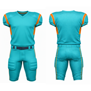 OEM Turquoise & Orange American <b>Football</b> Uniform Contrast Shoulder Panel Performance Jersey with Padded Pant - Product Image 3