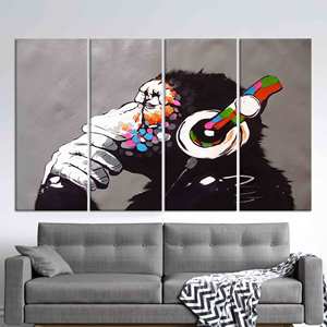 Art sur toile Monkey Graffiti : impression de style Banksy pour les amateurs de musique, lot de 4 toiles - Product Image 1
