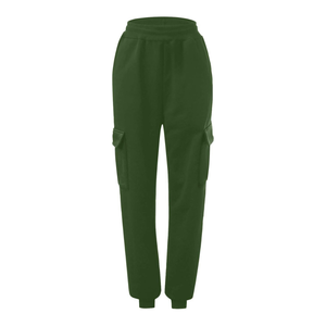 Green Color Streetwear High Waist Custom Design Comfortable <b>Trousers</b> Soft Cotton <b>Baggy</b> Fit Cargo Pants <b>Women</b> Six Pocket - Product Image 2