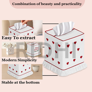 ปลอกกล่องกระดาษทิชชูปักลายหัวใจสีแดง Ridhi ลายพิมพ์บล็อกด้วยมือ คลาสสิก ทนทาน ที่ใส่กระดาษเช็ดปาก เป็นมิตรกับสิ่งแวดล้อม สำหรับใช้ในบ้านและโรงแรม - Product Image 5