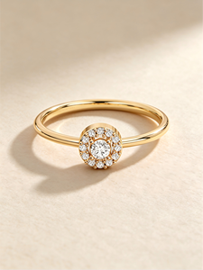 Anillo de Halo de Diamantes Naturales en Oro Sólido de 14K HKJA, Anillo de Compromiso Minimalista, Joyería Fina para Mujer - Product Image 4